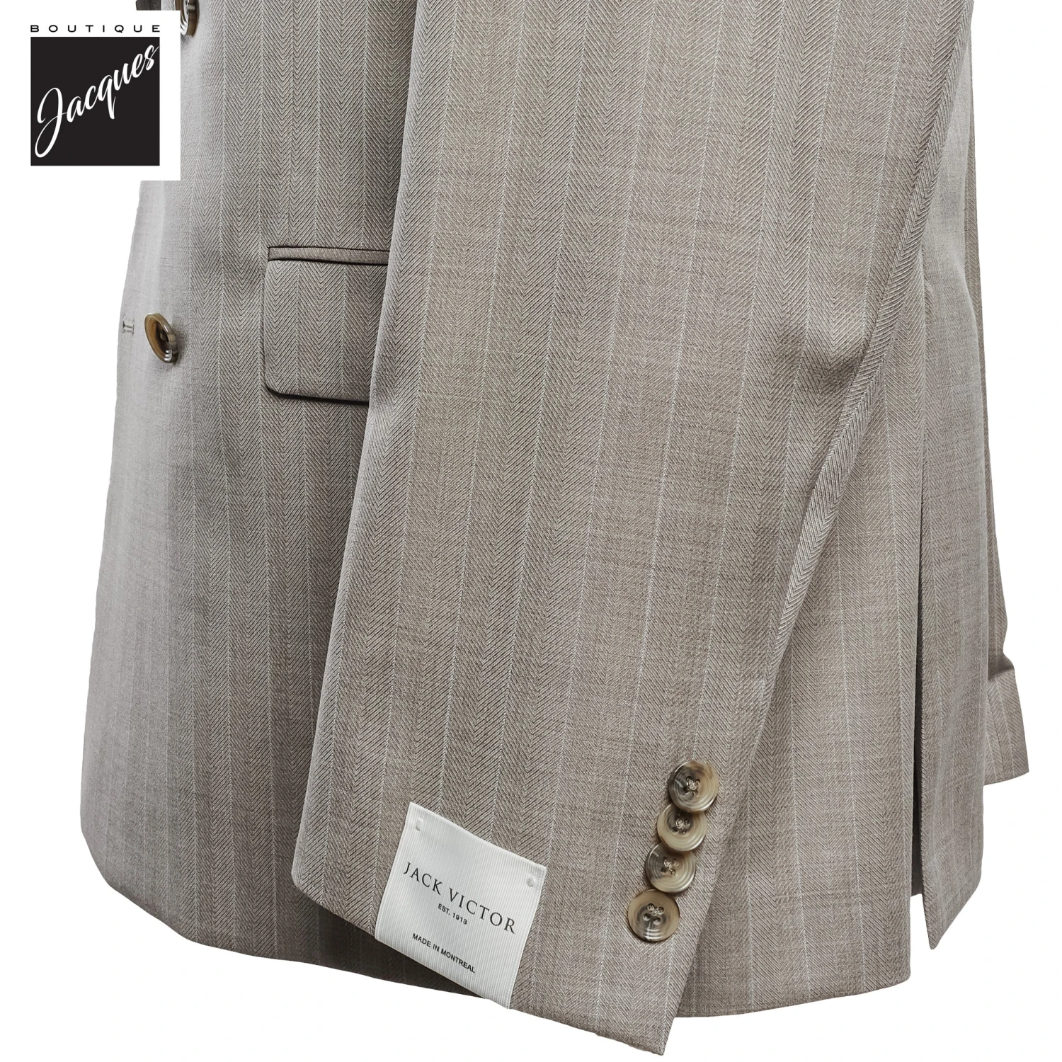 Sand Striped Double Breasted Ernest Modern Fit Wool Suit - Jack Victor 5 Sand Striped Double Breasted Ernest Modern Fit Wool Suit - Jack Victor - Image 3