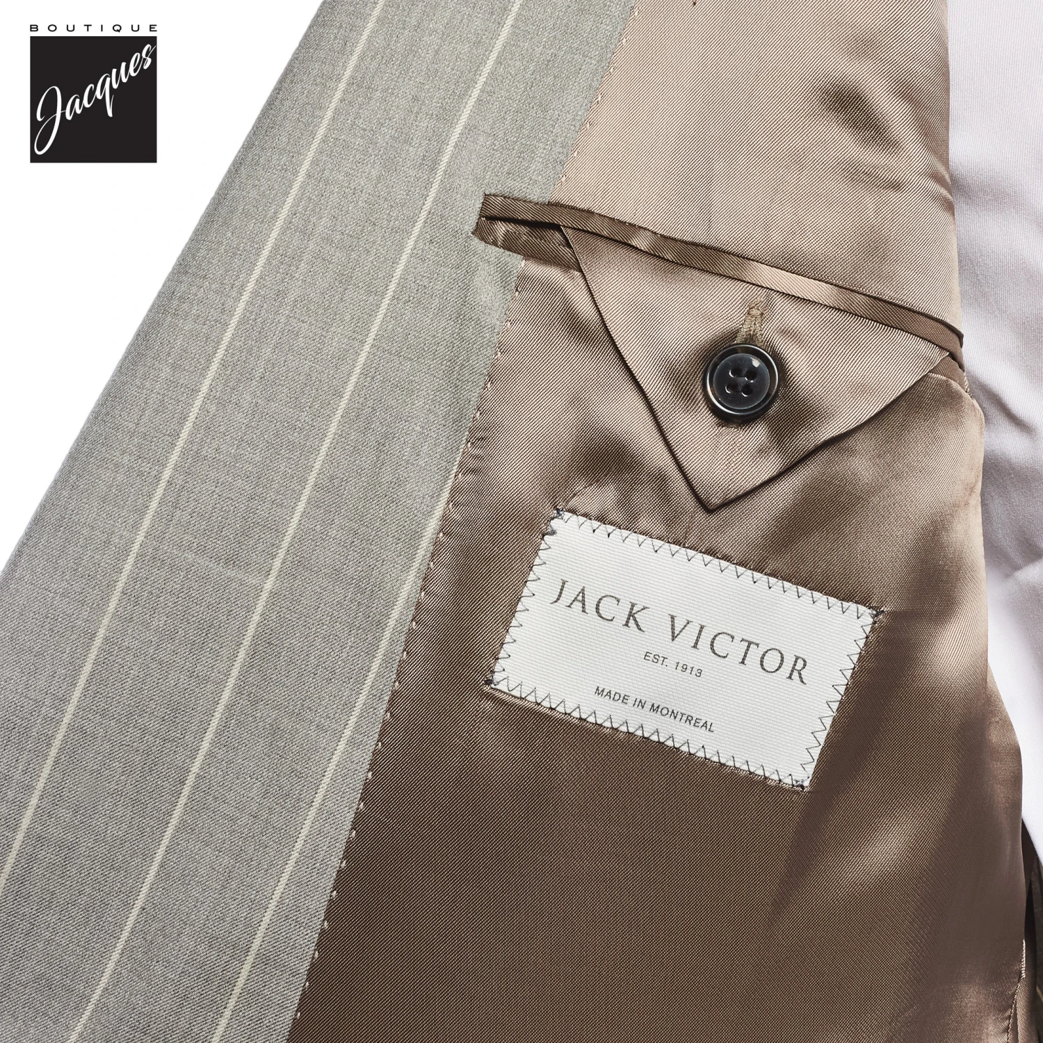 Light Gray Striped Double Breasted Wool Merlin Contemporary Fit Suit - Jack Victor 1913 6 Light Gray Striped Double Breasted Wool Merlin Contemporary Fit Suit - Jack Victor 1913 - Image 4