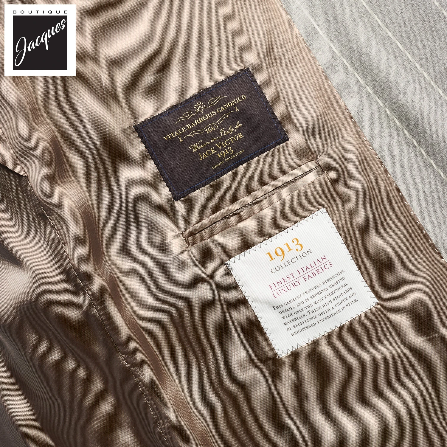 Light Gray Striped Double Breasted Wool Merlin Contemporary Fit Suit - Jack Victor 1913 7 Light Gray Striped Double Breasted Wool Merlin Contemporary Fit Suit - Jack Victor 1913 - Image 5