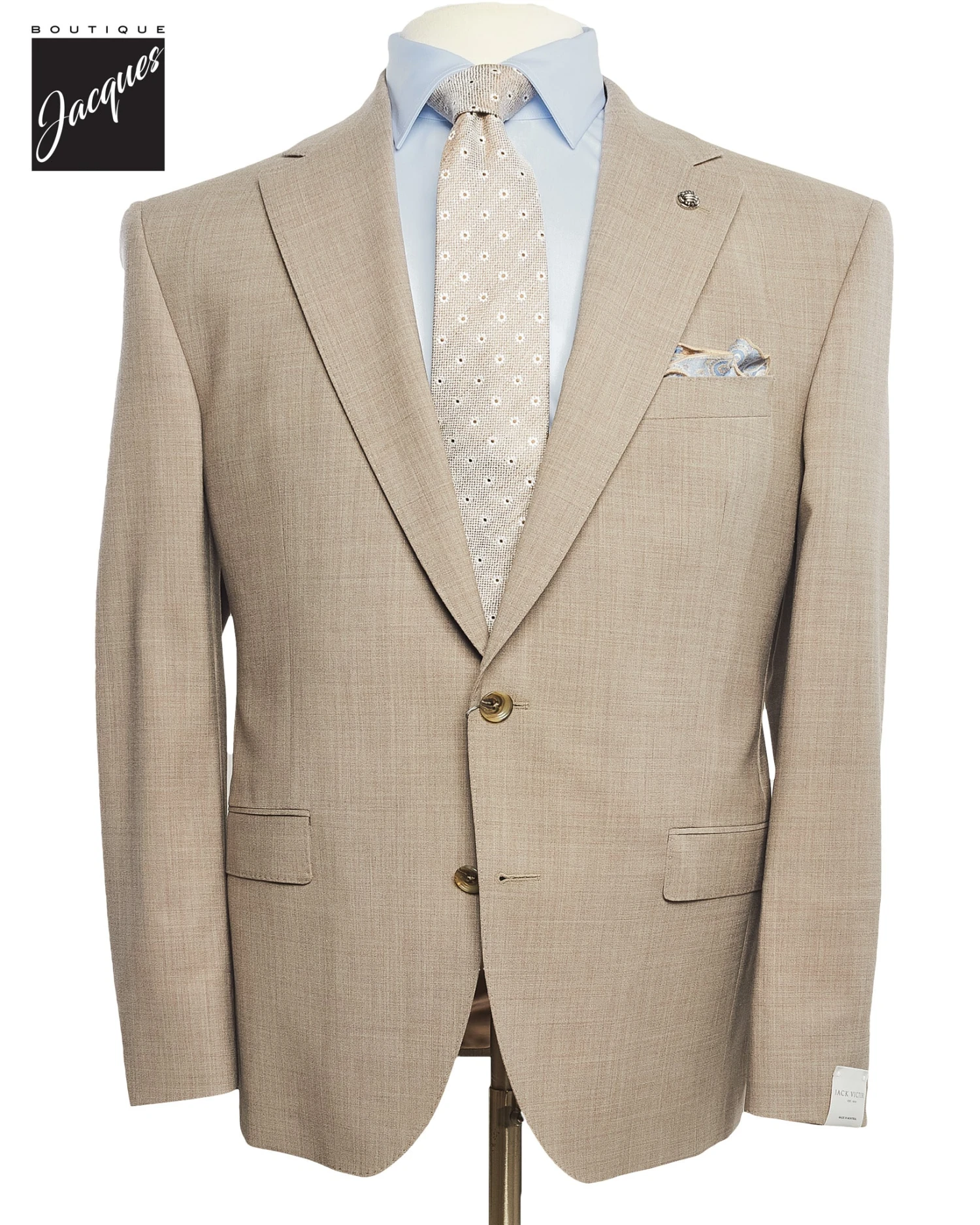 Light Taupe Neat Esprit Modern Fit Wool Suit - Jack Victor 3 Light Taupe Neat Esprit Modern Fit Wool Suit - Jack Victor