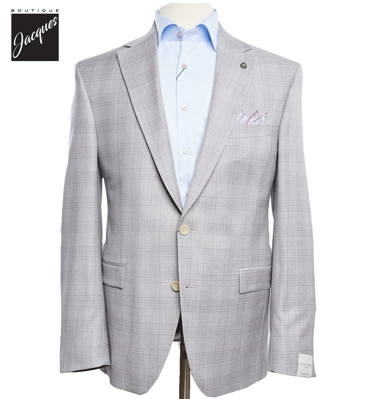 Light Gray With Lavender Check Esprit Modern Fit Wool Suit - Jack Victor 3 Light Gray With Lavender Check Esprit Modern Fit Wool Suit - Jack Victor