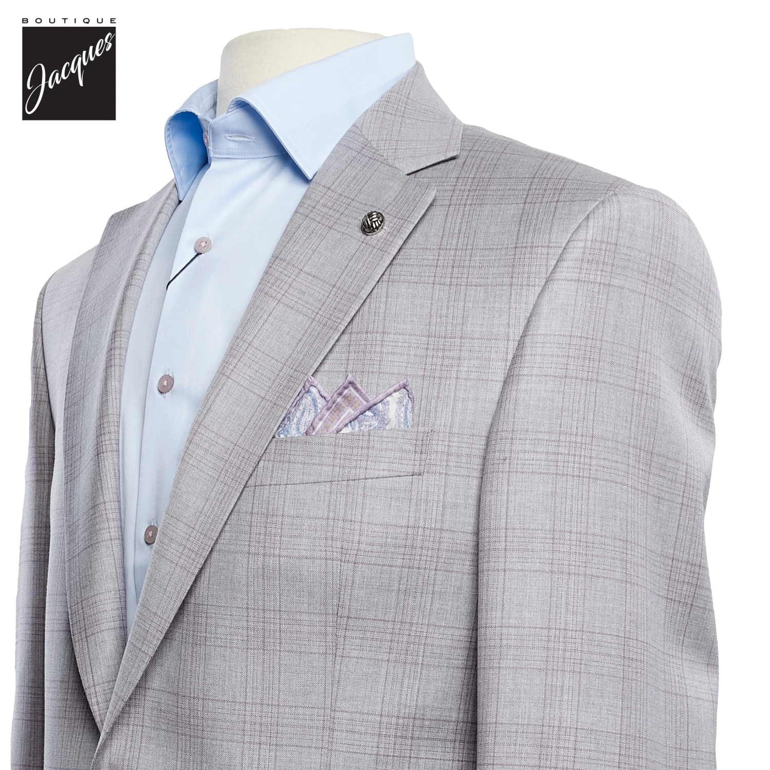 Light Gray With Lavender Check Esprit Modern Fit Wool Suit - Jack Victor 4 Light Gray With Lavender Check Esprit Modern Fit Wool Suit - Jack Victor - Image 2