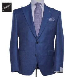 Mid Blue Blue Peak Lapel Engel Modern Fit Wool Suit - Jack Victor