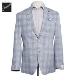 Ice Blue Glen Check Wool-Linen Knit Hampton Contemporary Fit Sport Jacket - Jack Victor