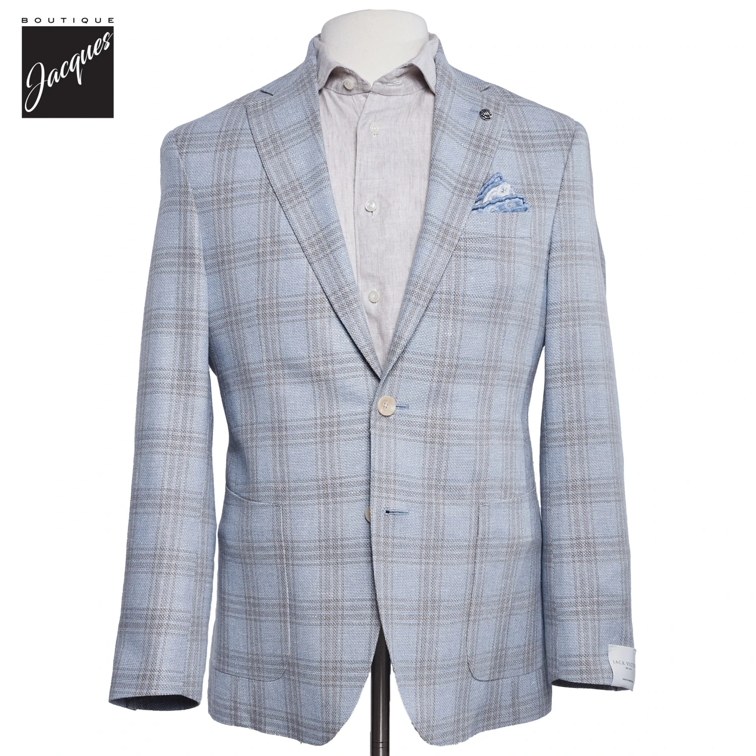 Ice Blue Glen Check Wool-Linen Knit Hampton Contemporary Fit Sport Jacket - Jack Victor 3 Ice Blue Glen Check Wool-Linen Knit Hampton Contemporary Fit Sport Jacket - Jack Victor