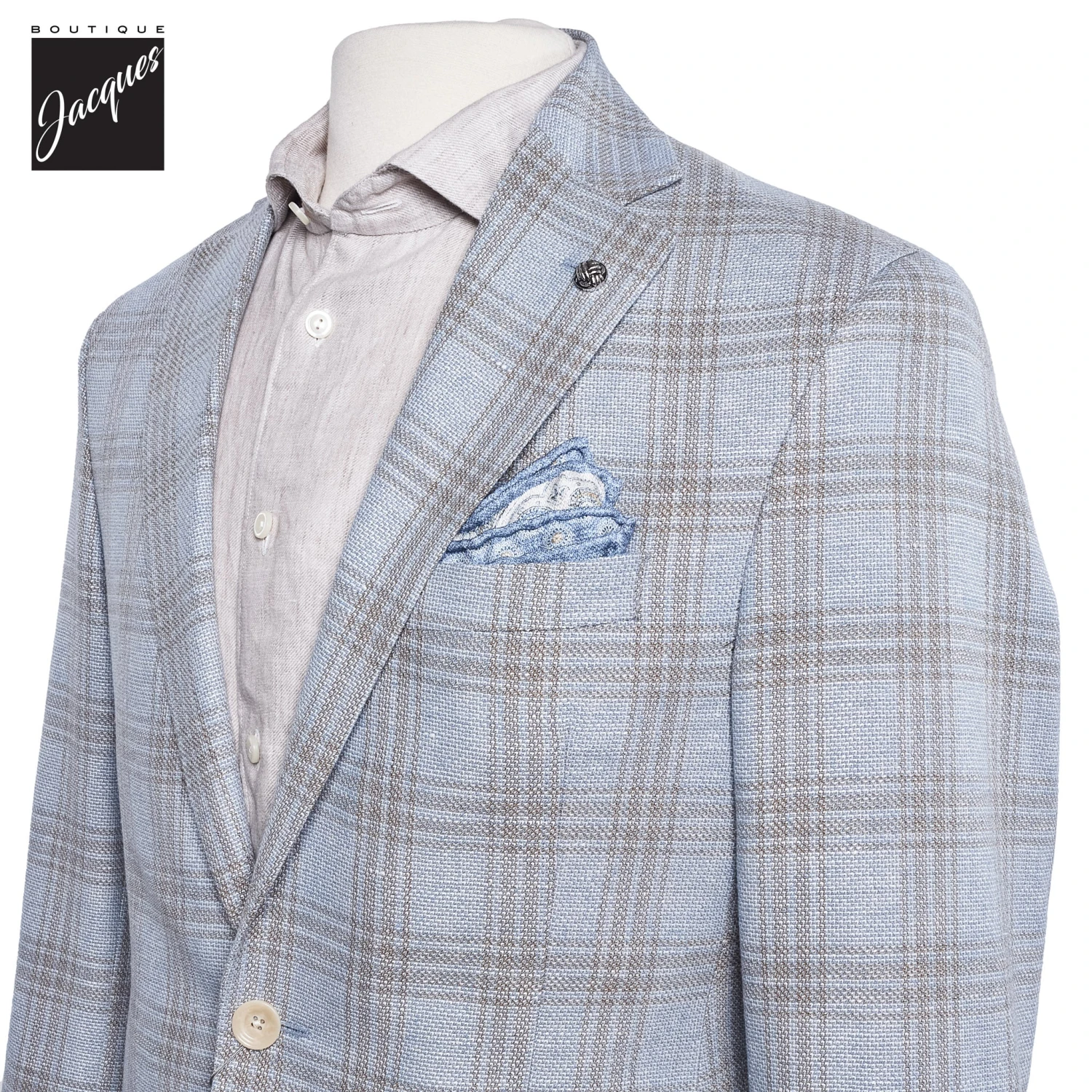 Ice Blue Glen Check Wool-Linen Knit Hampton Contemporary Fit Sport Jacket - Jack Victor 4 Ice Blue Glen Check Wool-Linen Knit Hampton Contemporary Fit Sport Jacket - Jack Victor - Image 2