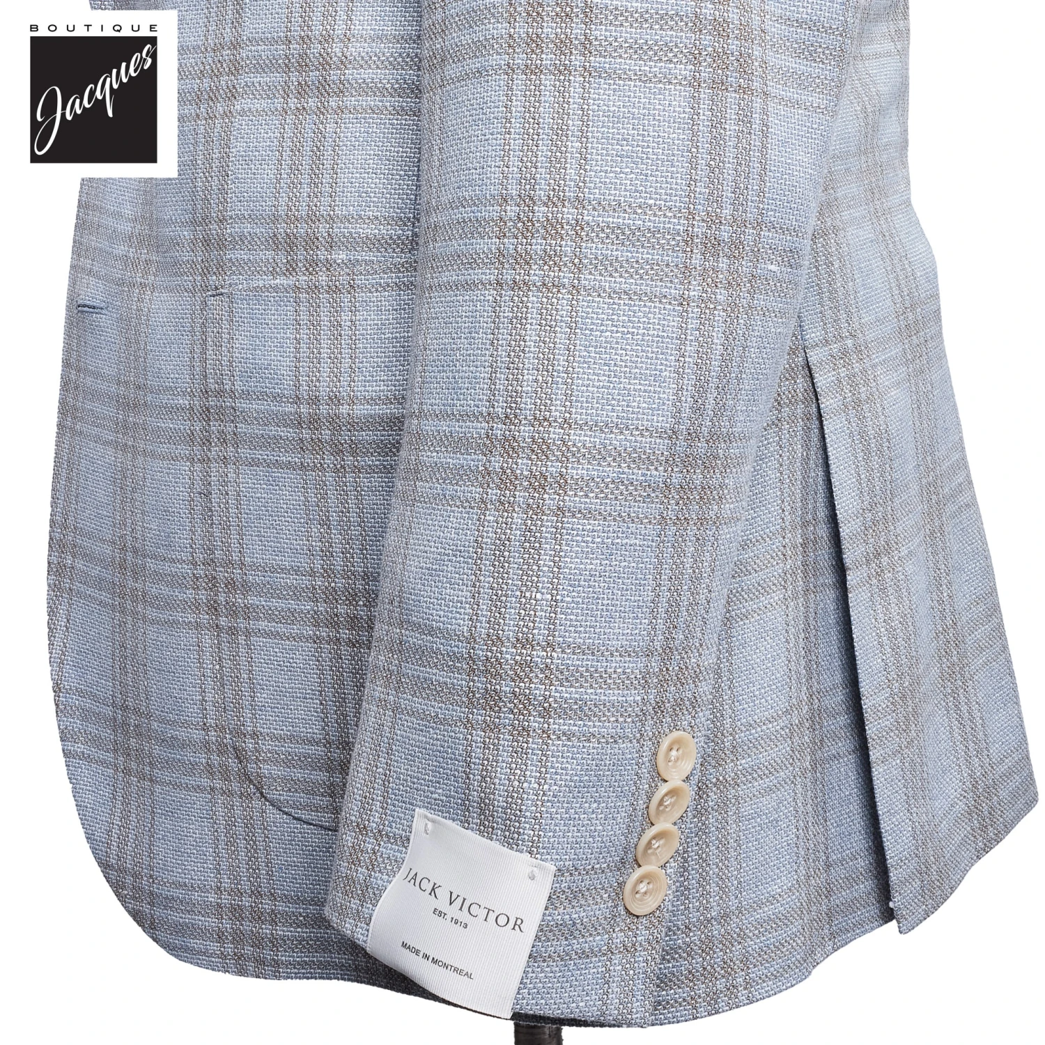 Ice Blue Glen Check Wool-Linen Knit Hampton Contemporary Fit Sport Jacket - Jack Victor 5 Ice Blue Glen Check Wool-Linen Knit Hampton Contemporary Fit Sport Jacket - Jack Victor - Image 3