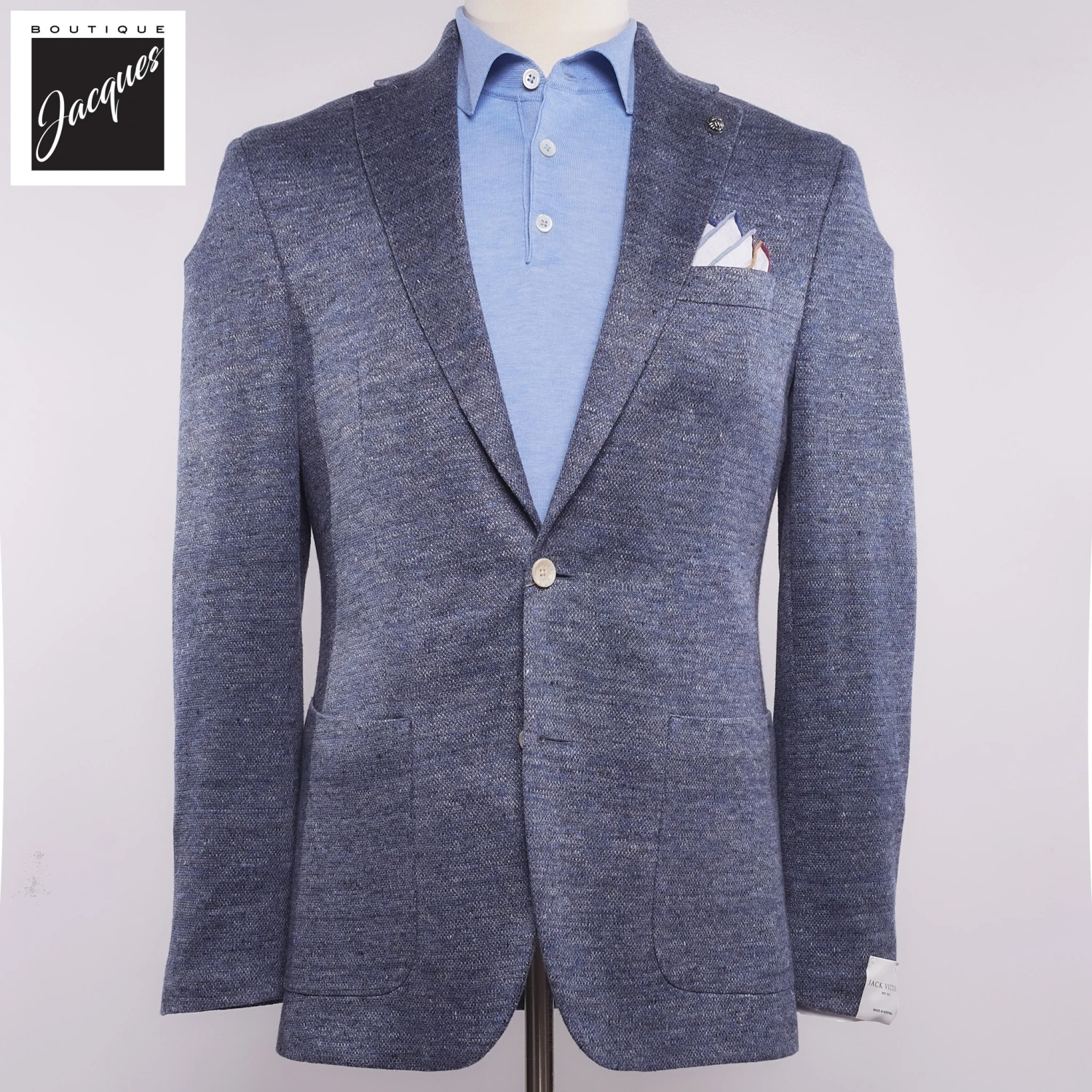 Blue Linen Knit Hartford Contemporary Fit Sport Jacket - Jack Victor 3 Blue Linen Knit Hartford Contemporary Fit Sport Jacket - Jack Victor