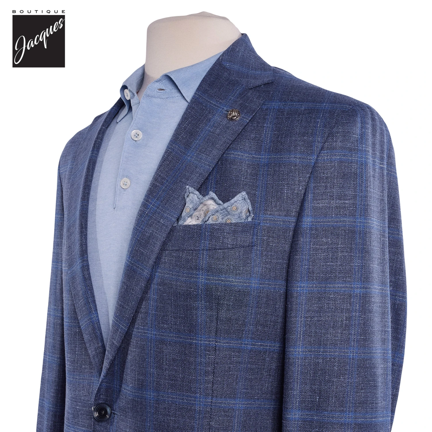 Mid Blue Check Hampton Loro Piana Contemporary Fit Sport Jacket - Jack Victor 4 Mid Blue Check Hampton Loro Piana Contemporary Fit Sport Jacket - Jack Victor - Image 2