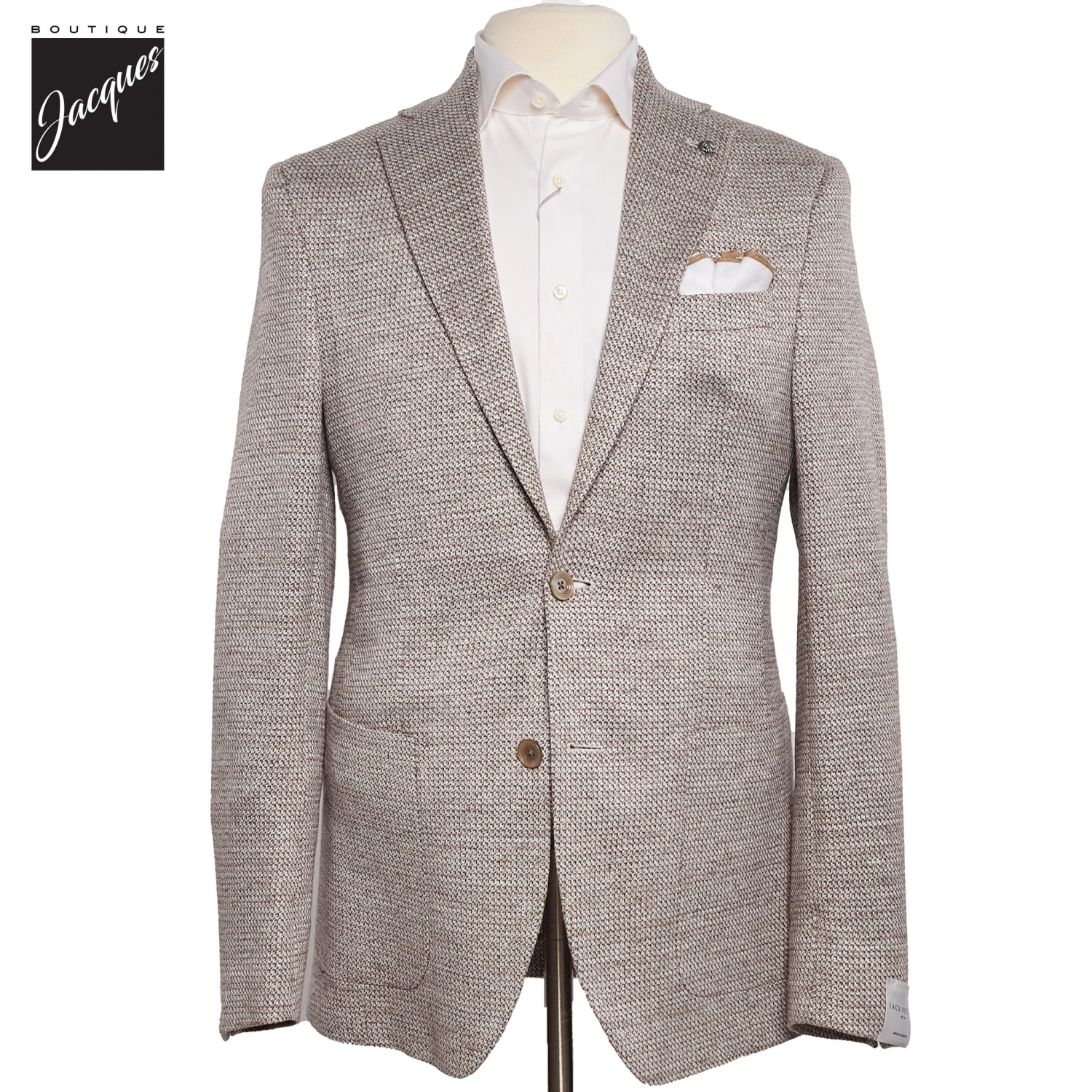 Taupe Woven Knit Linen/Wool/Silk Hampton Contemporary Fit Sport Jacket - Jack Victor 3 Taupe Woven Knit Linen/Wool/Silk Hampton Contemporary Fit Sport Jacket - Jack Victor
