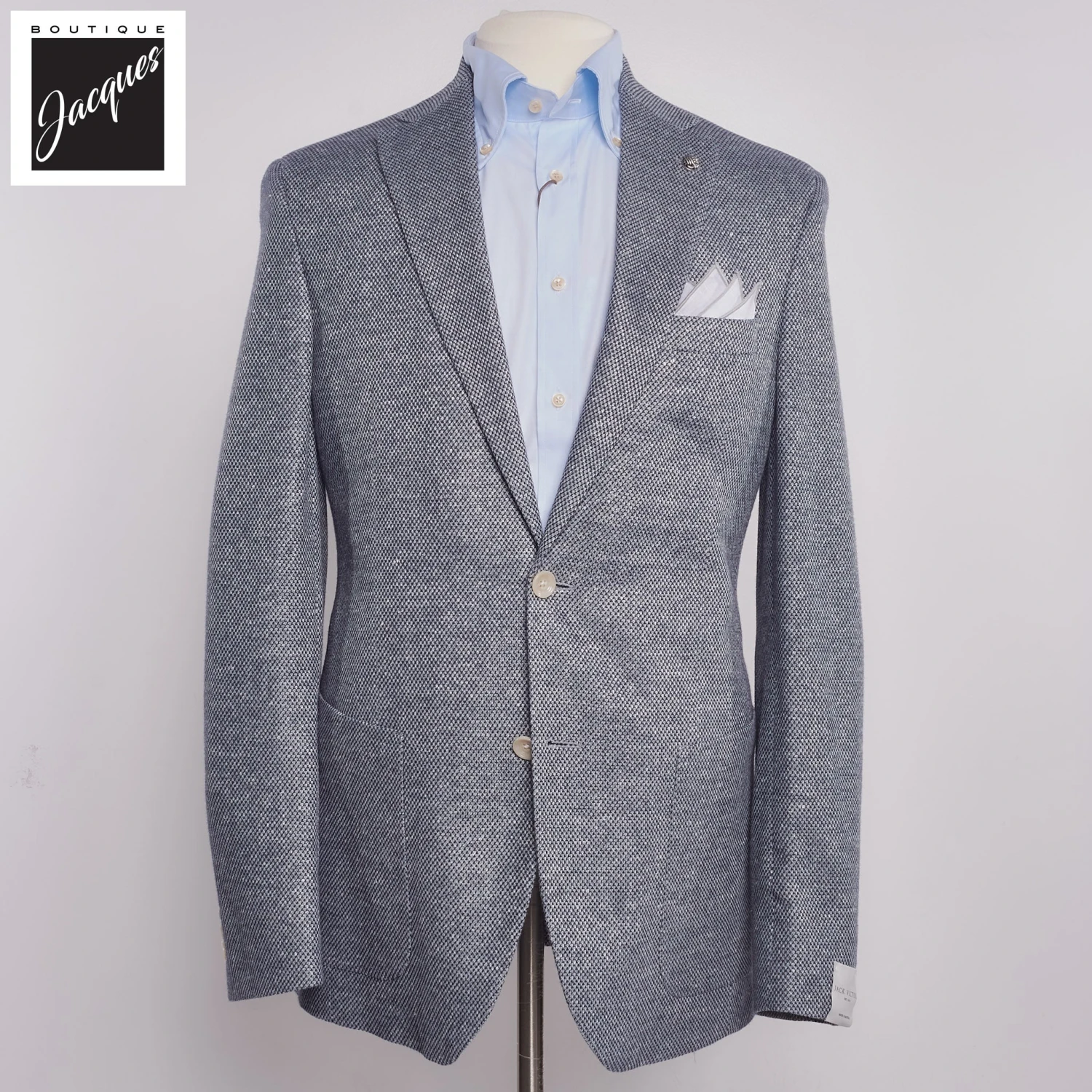 Blue Linen Knit Hampton Contemporary Fit Sport Jacket - Jack Victor 3 Blue Linen Knit Hampton Contemporary Fit Sport Jacket - Jack Victor