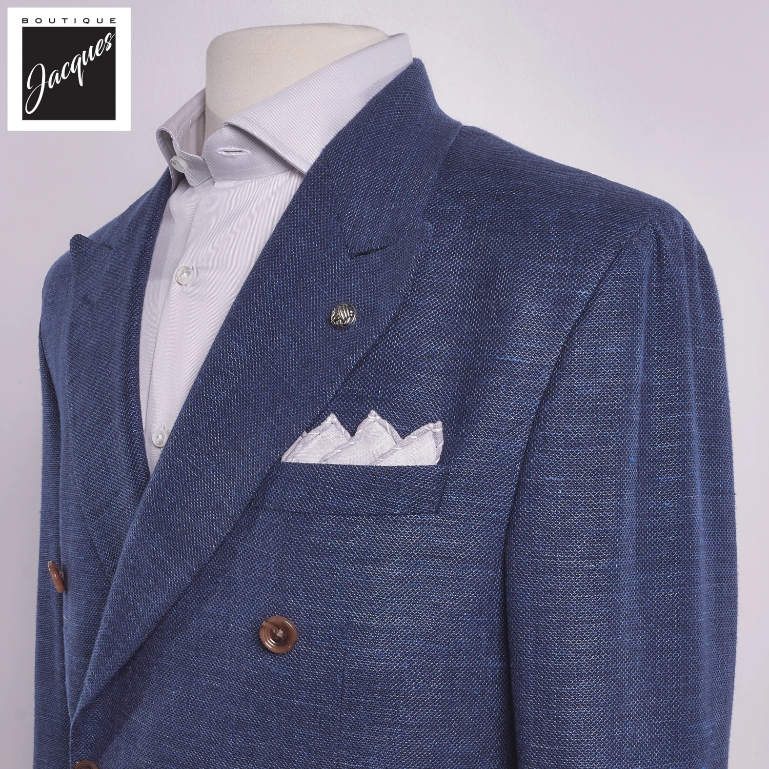 Mid Blue Honeycomb Hill Contemporary Fit Double-Breasted Sport Jacket - Jack Victor 4 Mid Blue Honeycomb Hill Contemporary Fit Double-Breasted Sport Jacket - Jack Victor - Image 2