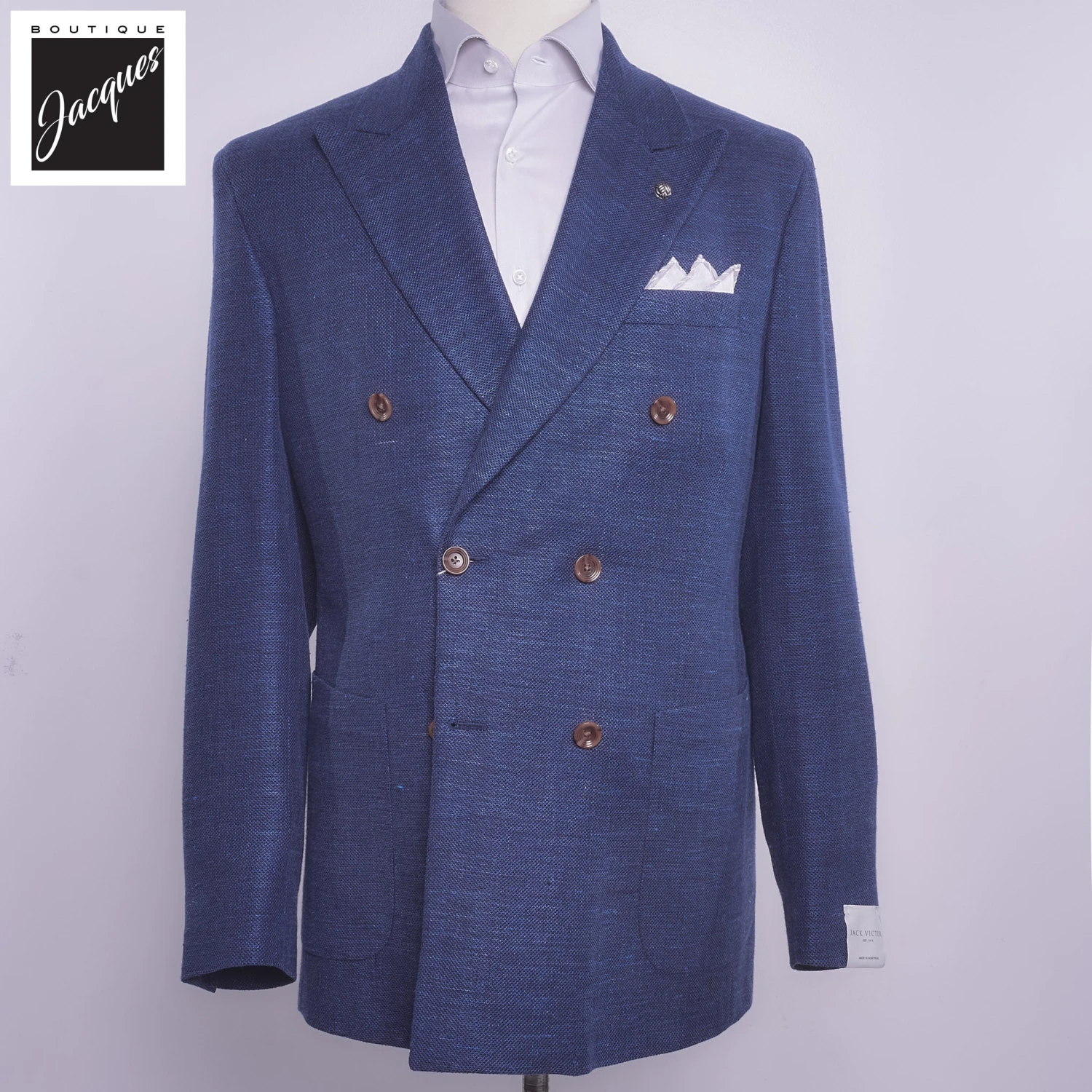 Mid Blue Honeycomb Hill Contemporary Fit Double-Breasted Sport Jacket - Jack Victor 3 Mid Blue Honeycomb Hill Contemporary Fit Double-Breasted Sport Jacket - Jack Victor