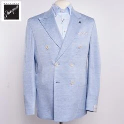 Light Blue Hill Contemporary Fit Double-Breasted Knit Sport Jacket - Jack Victor