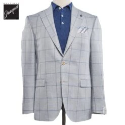 Pale Blue Windowpane Wool/Silk/Linen McAllen Contemporary Fit Sport Jacket - Jack Victor