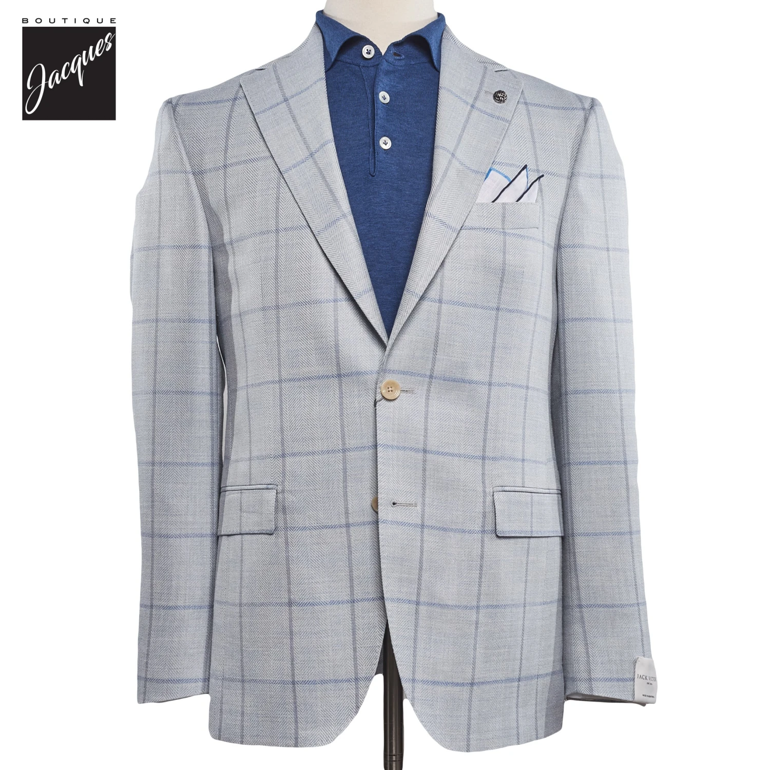 Pale Blue Windowpane Wool/Silk/Linen McAllen Contemporary Fit Sport Jacket - Jack Victor 3 Pale Blue Windowpane Wool/Silk/Linen McAllen Contemporary Fit Sport Jacket - Jack Victor