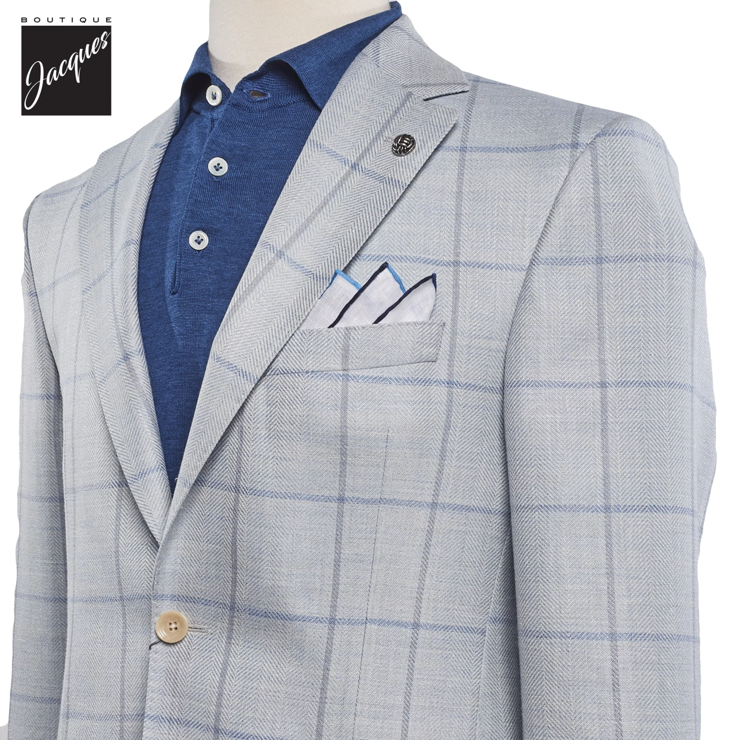 Pale Blue Windowpane Wool/Silk/Linen McAllen Contemporary Fit Sport Jacket - Jack Victor 4 Pale Blue Windowpane Wool/Silk/Linen McAllen Contemporary Fit Sport Jacket - Jack Victor - Image 2