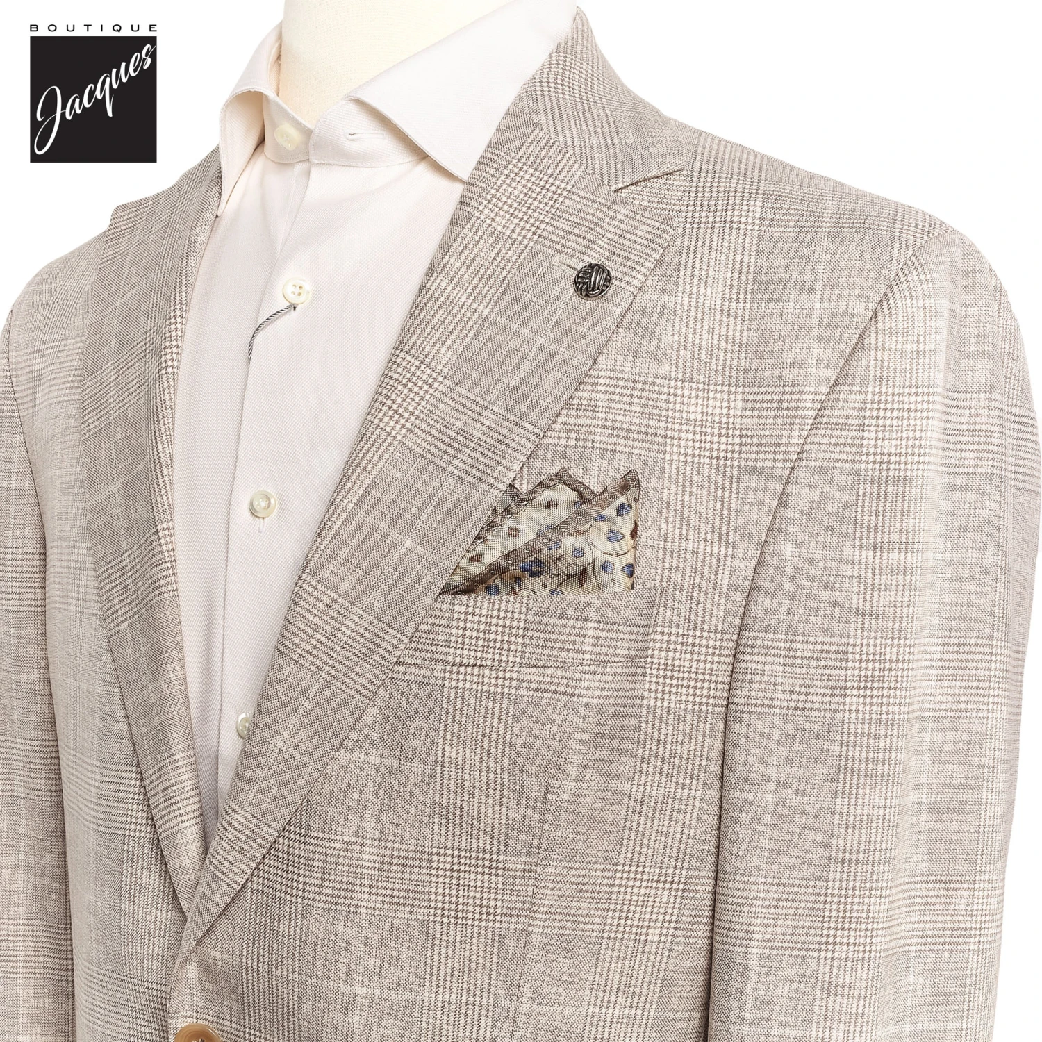 Oatmeal Prince-of-Wales Super 120s Wool Midland Contemporary Sport Jacket - Jack Victor 4 Oatmeal Prince-of-Wales Super 120s Wool Midland Contemporary Sport Jacket - Jack Victor - Image 2
