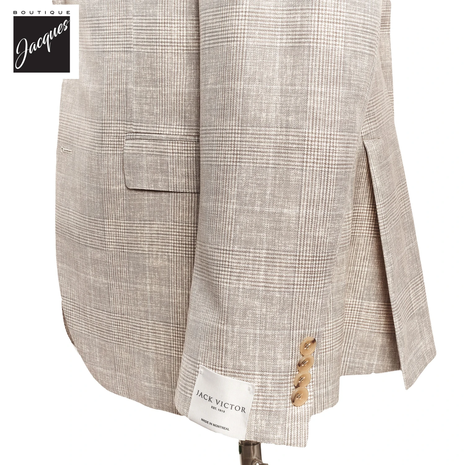Oatmeal Prince-of-Wales Super 120s Wool Midland Contemporary Sport Jacket - Jack Victor 5 Oatmeal Prince-of-Wales Super 120s Wool Midland Contemporary Sport Jacket - Jack Victor - Image 3