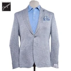 Light Blue Houndstooth Linen-Knit Queens Contemporary Fit Sport Jacket - Jack Victor
