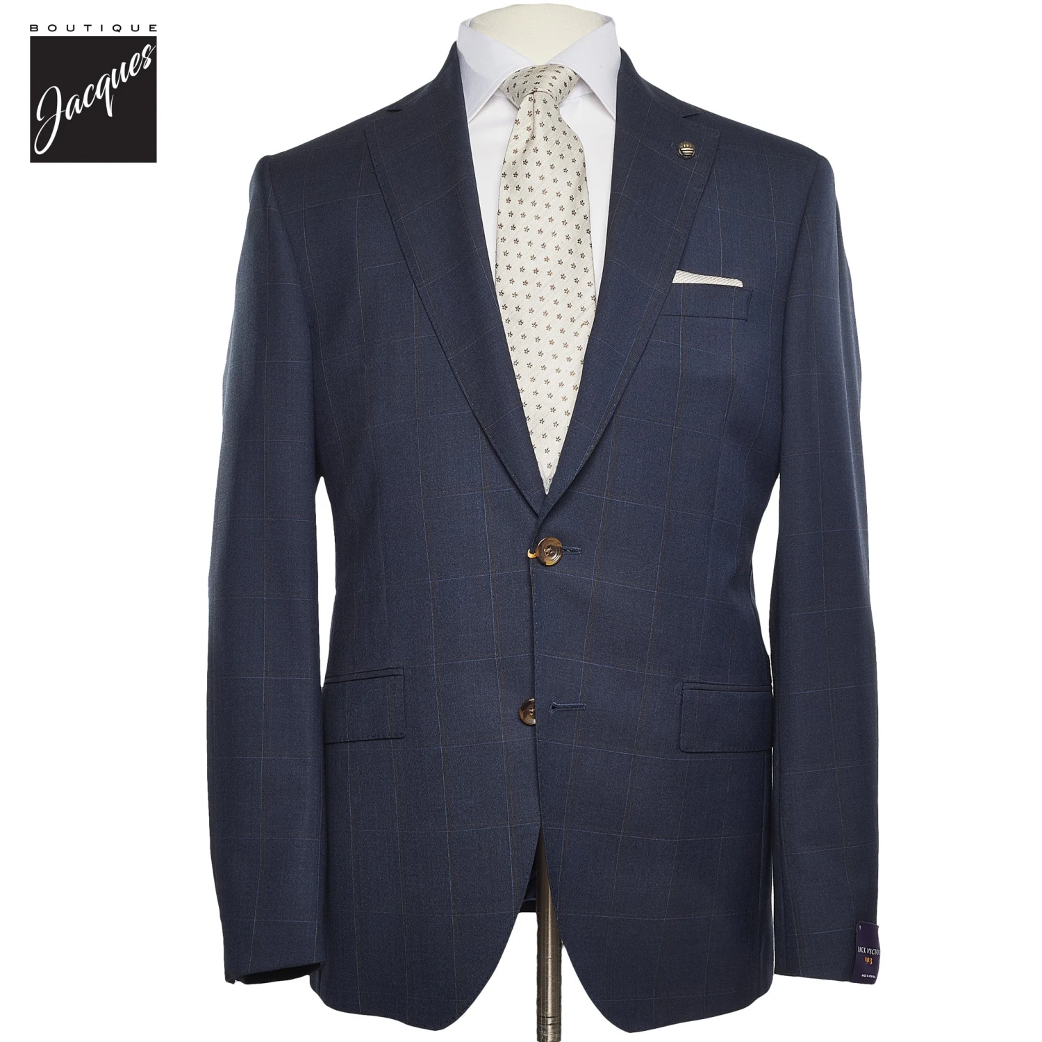 Navy Check Uptown Slim Fit Wool Suit - Jack Victor 3 Navy Check Uptown Slim Fit Wool Suit - Jack Victor
