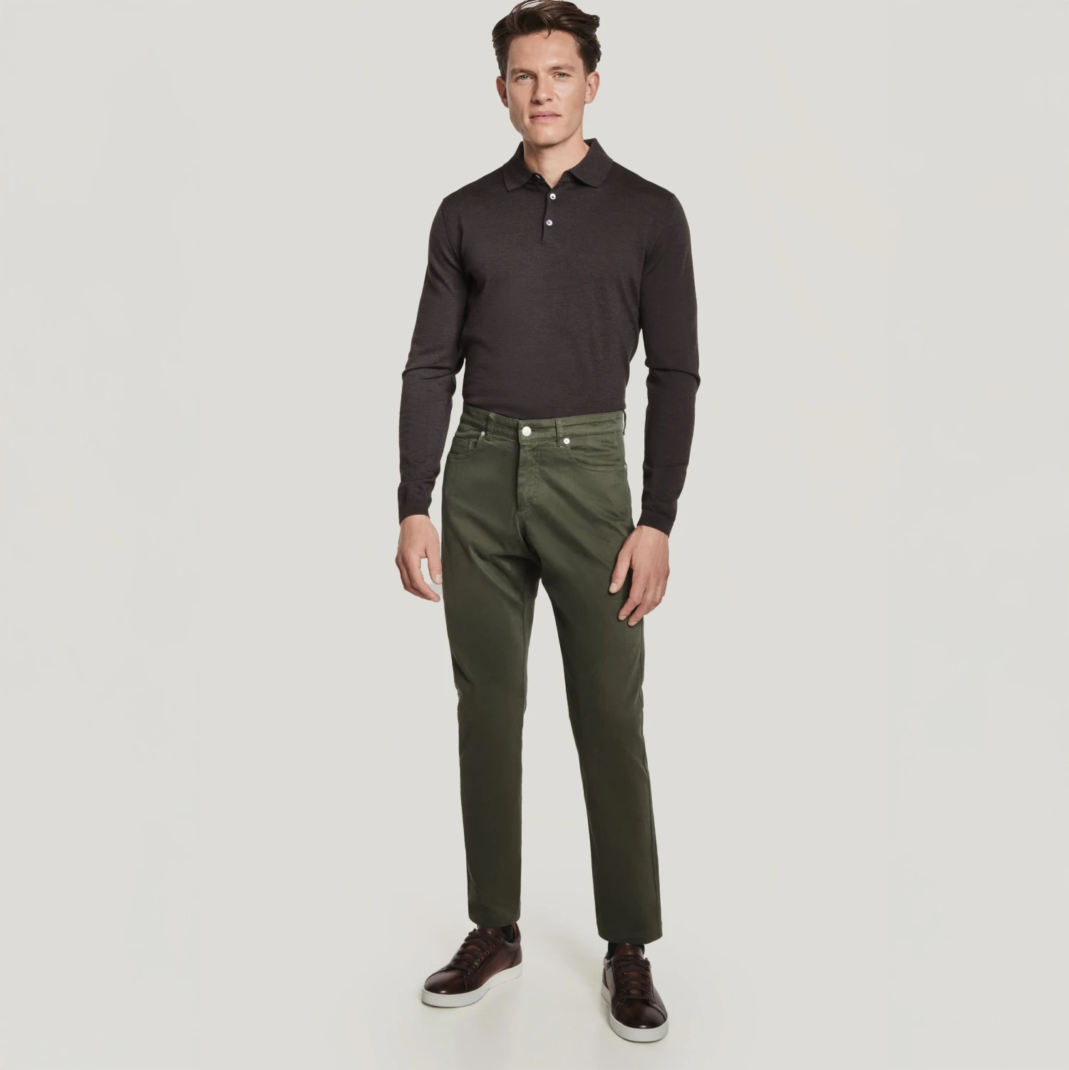 Green Jackie Brushed Cotton Modern Fit Five Pocket Pants - Jack Victor 5 Green Jackie Brushed Cotton Modern Fit Five Pocket Pants - Jack Victor - Image 3