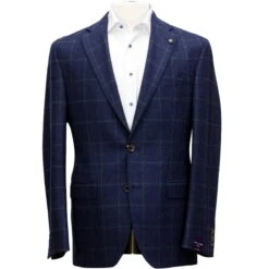 Blue With Green Windowpane Check McAllen Contemporary Fit Sport Coat - Jack Victor 1913