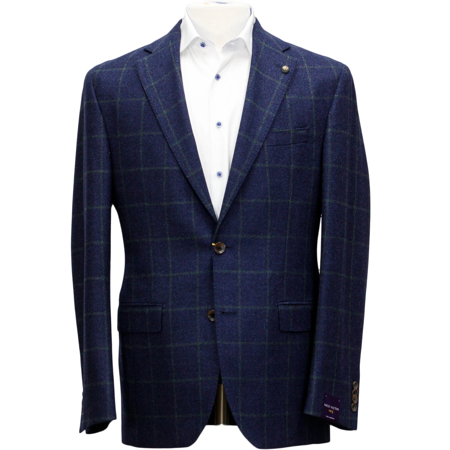 Blue With Green Windowpane Check McAllen Contemporary Fit Sport Coat - Jack Victor 1913 3 Blue With Green Windowpane Check McAllen Contemporary Fit Sport Coat - Jack Victor 1913