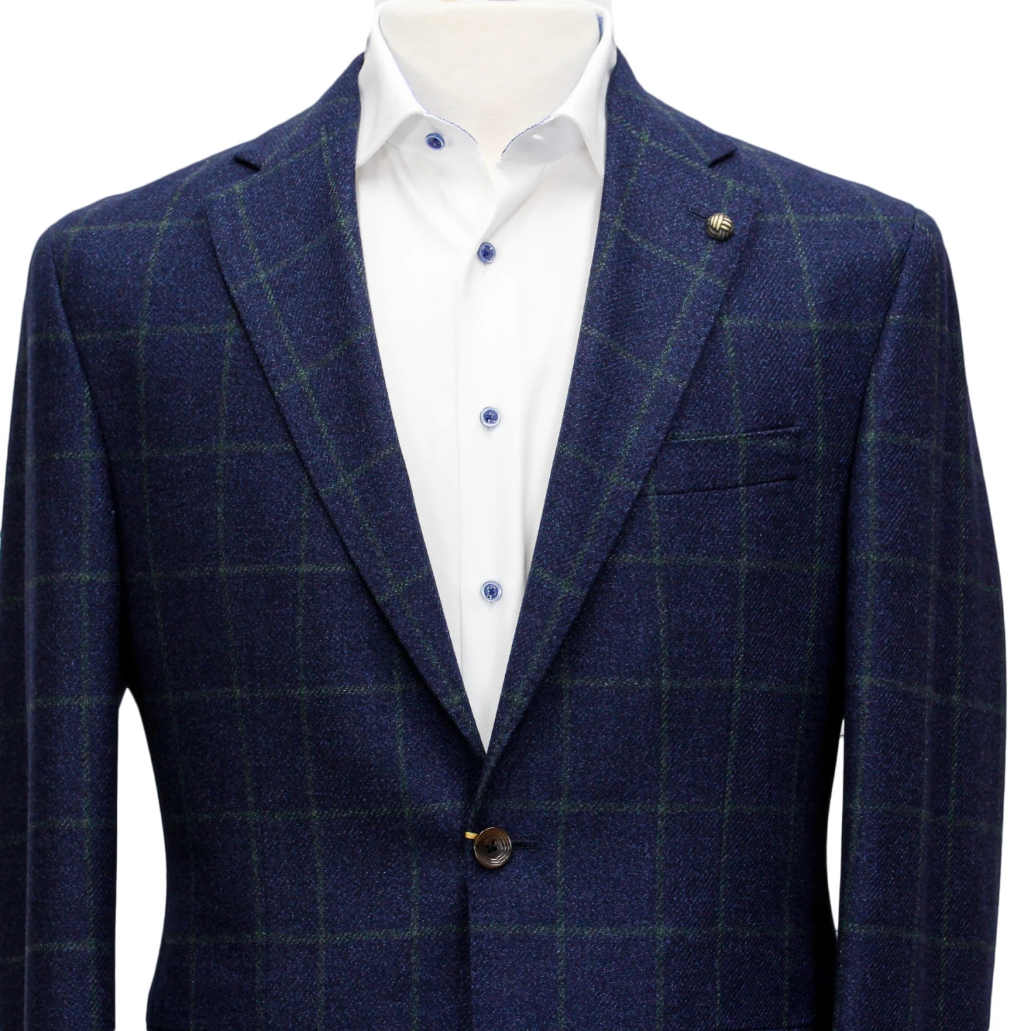 Blue With Green Windowpane Check McAllen Contemporary Fit Sport Coat - Jack Victor 1913 4 Blue With Green Windowpane Check McAllen Contemporary Fit Sport Coat - Jack Victor 1913 - Image 2
