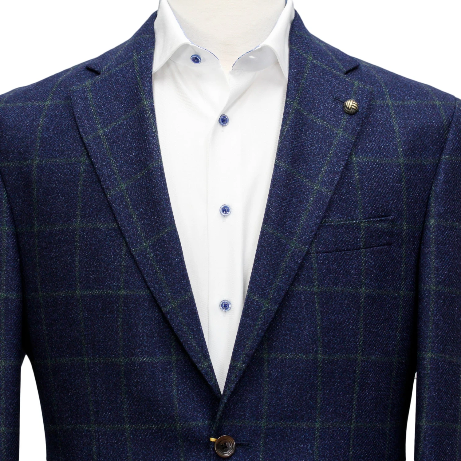 Blue With Green Windowpane Check McAllen Contemporary Fit Sport Coat - Jack Victor 1913 5 Blue With Green Windowpane Check McAllen Contemporary Fit Sport Coat - Jack Victor 1913 - Image 3