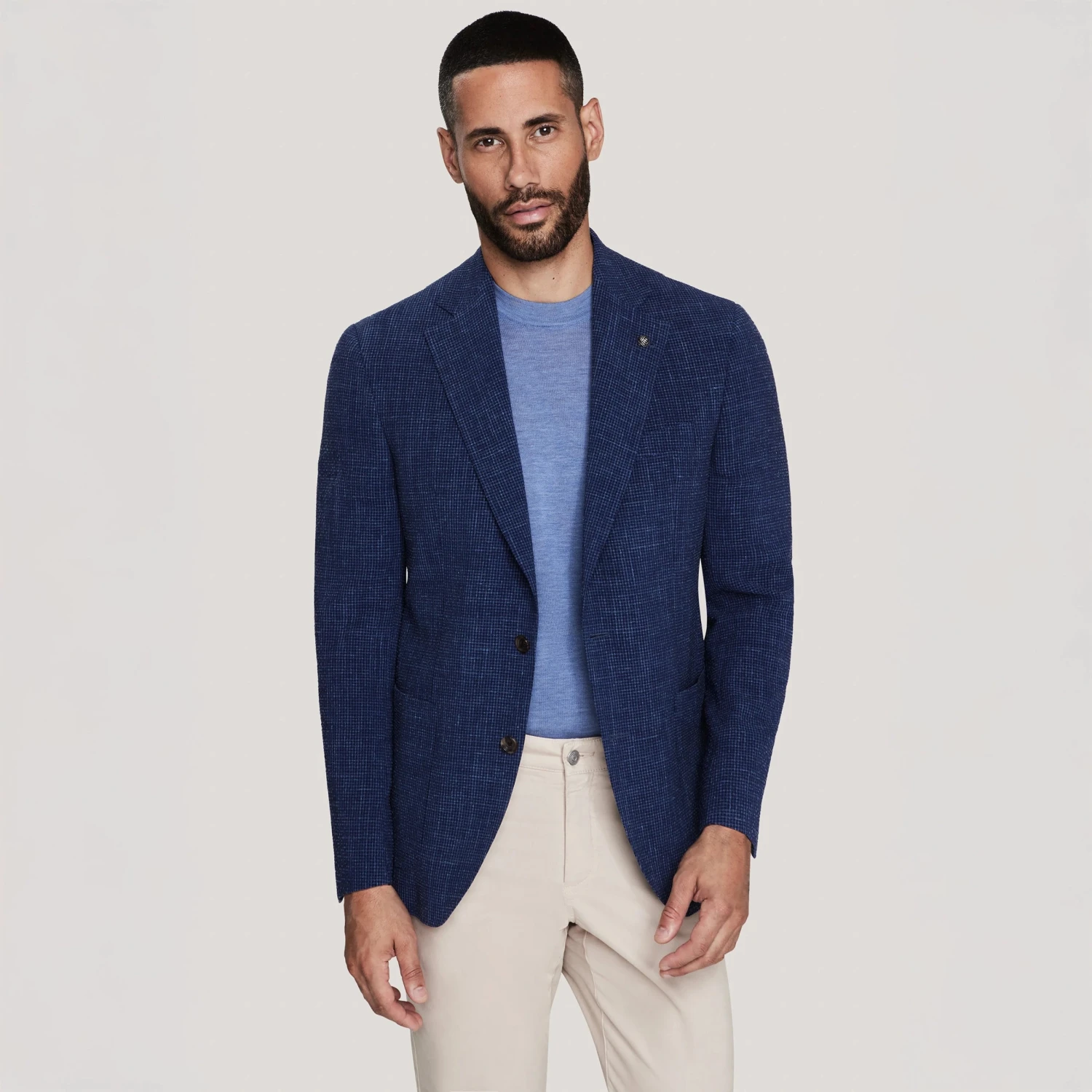 Mid Blue Wool/Silk/Linen Seersucker Myles Contemporary Sport Jacket - Jack Victor 1913 3 Mid Blue Wool/Silk/Linen Seersucker Myles Contemporary Sport Jacket - Jack Victor 1913