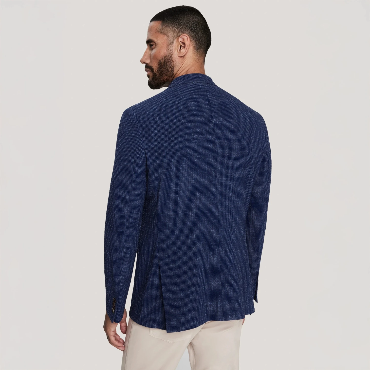 Mid Blue Wool/Silk/Linen Seersucker Myles Contemporary Sport Jacket - Jack Victor 1913 6 Mid Blue Wool/Silk/Linen Seersucker Myles Contemporary Sport Jacket - Jack Victor 1913 - Image 4