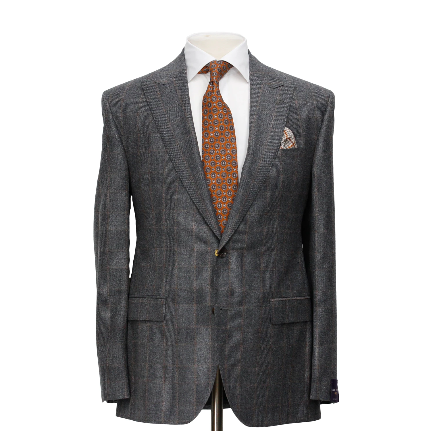 Gray Glen Check Peak Lapel - Edmund Contemporary Fit Wool Suit - Jack Victor 3 Gray Glen Check Peak Lapel - Edmund Contemporary Fit Wool Suit - Jack Victor