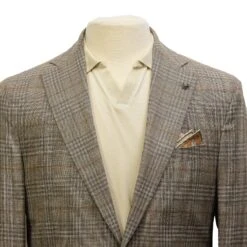 Taupe Check Loro Piana Wool/Silk/Linen Hampton Contemporary Fit Comfortwear Blazer - Jack Victor 13 Taupe Check Loro Piana Wool/Silk/Linen Hampton Contemporary Fit Comfortwear Blazer - Jack Victor -ETON Store Jack Victor C1589 HAMPTON 3