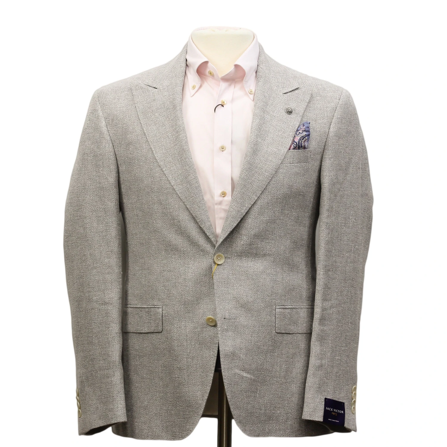 Light Gray Linen/Silk/Cotton Peak Lapel Morgan Contemporary Fit Sport Jacket - Jack Victor 1913 3 Light Gray Linen/Silk/Cotton Peak Lapel Morgan Contemporary Fit Sport Jacket - Jack Victor 1913