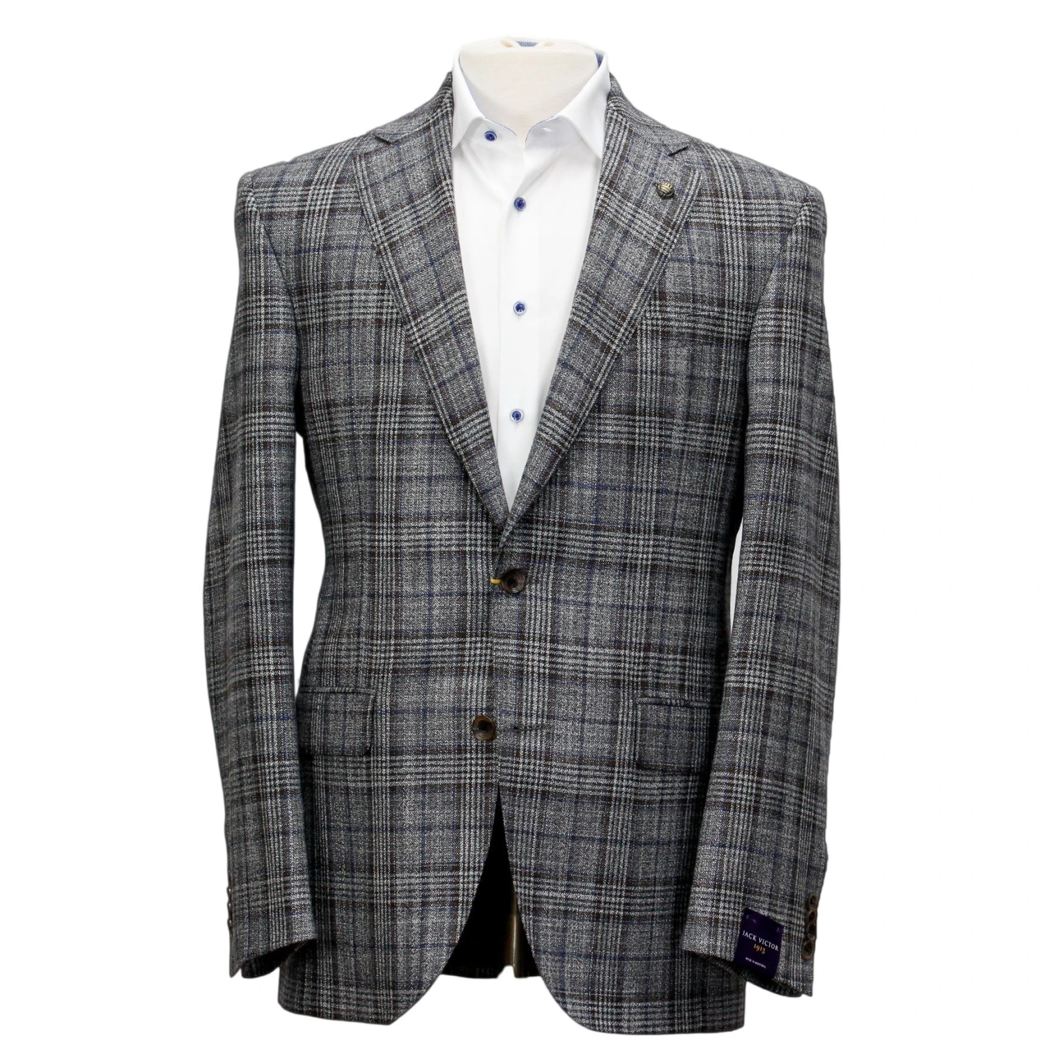 Gray With Brown Prince Of Wales Check Century Classic Fit Sport Coat - Jack Victor 3 Gray With Brown Prince Of Wales Check Century Classic Fit Sport Coat - Jack Victor