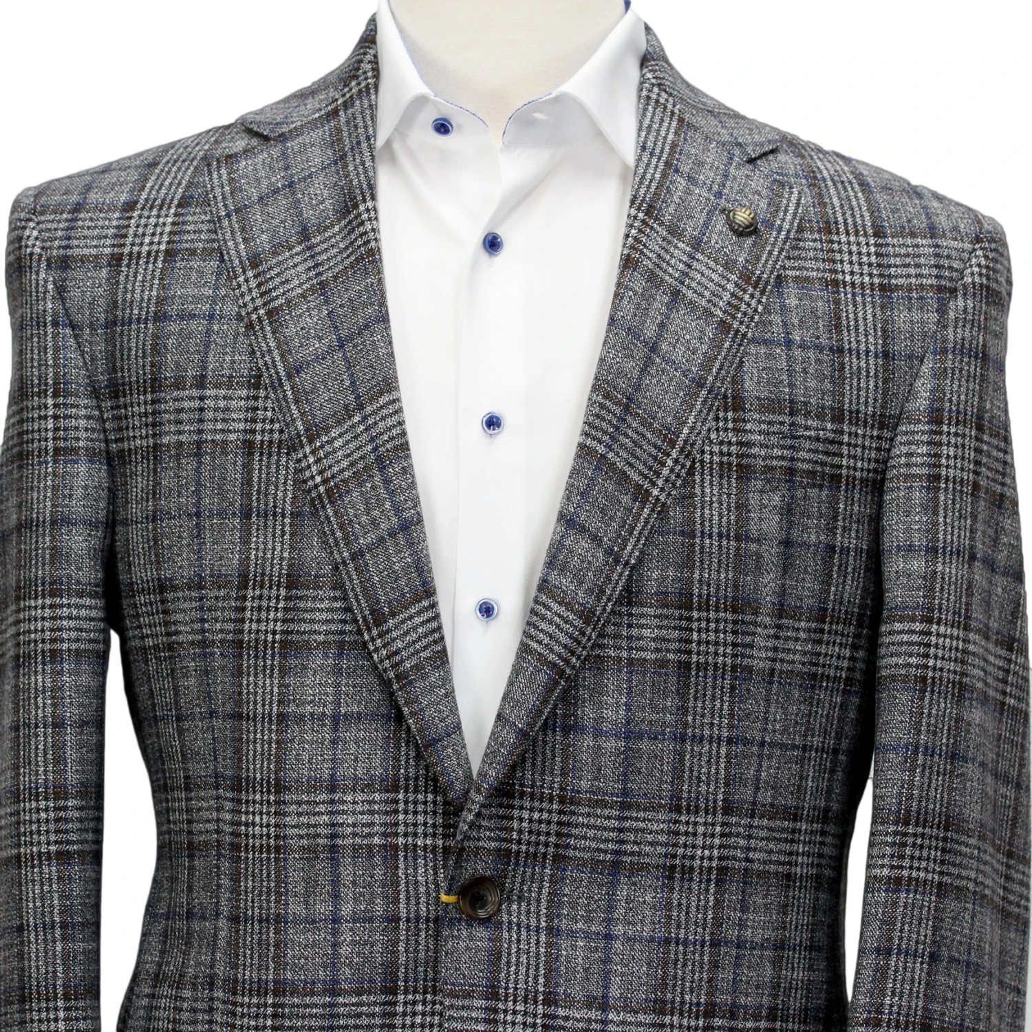Gray With Brown Prince Of Wales Check Century Classic Fit Sport Coat - Jack Victor 5 Gray With Brown Prince Of Wales Check Century Classic Fit Sport Coat - Jack Victor - Image 3