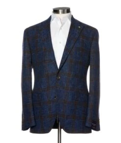Blue With Brown Glen Check McAllen Contemporary Fit Sport Coat