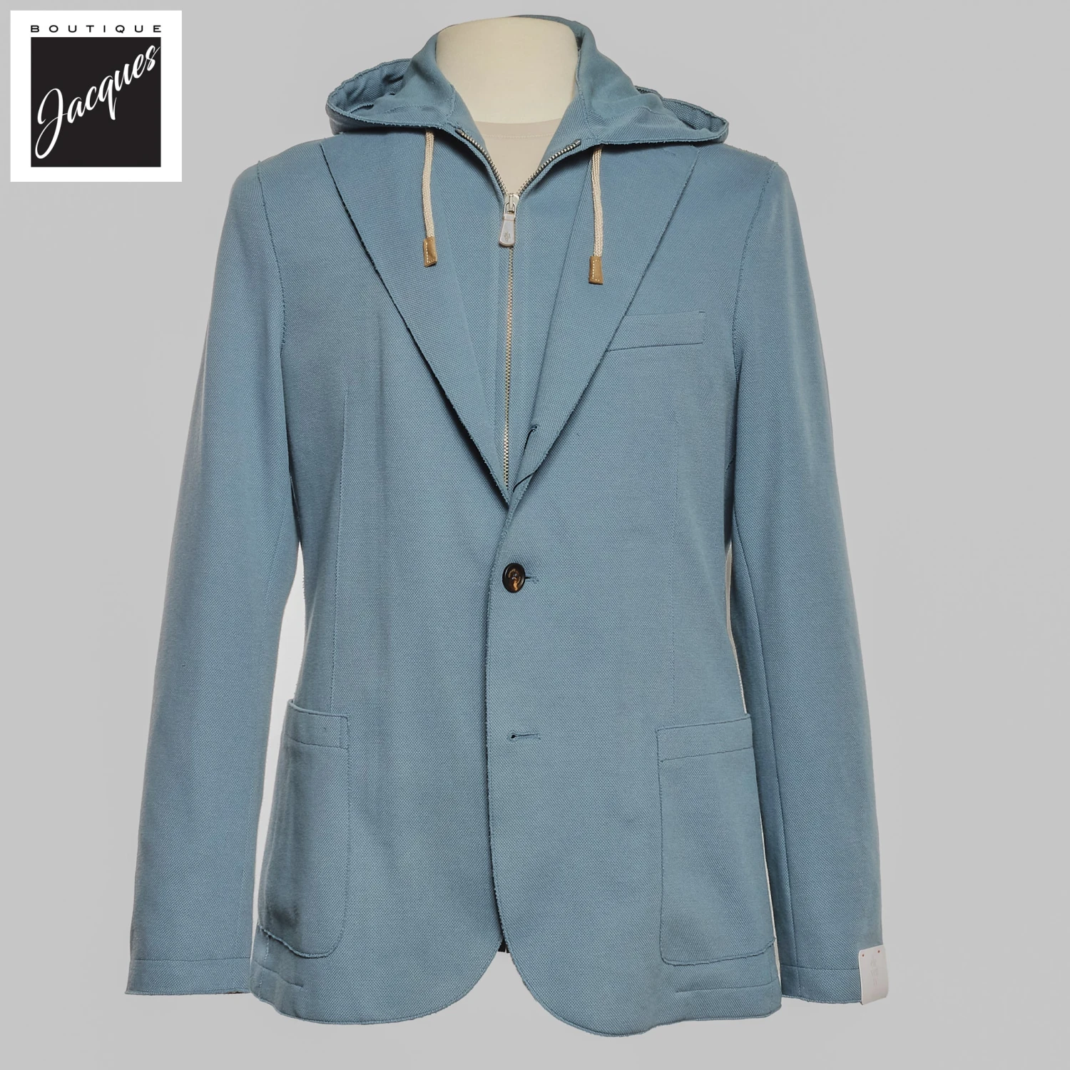 Laser Cut Denim Blue Cotton Hybrid Sport Jacket - ELEVENTY 3 Laser Cut Denim Blue Cotton Hybrid Sport Jacket - ELEVENTY