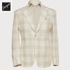 Cream Check Linen Wool Contemporary Fit Sport Jacket - L.B.M 1911