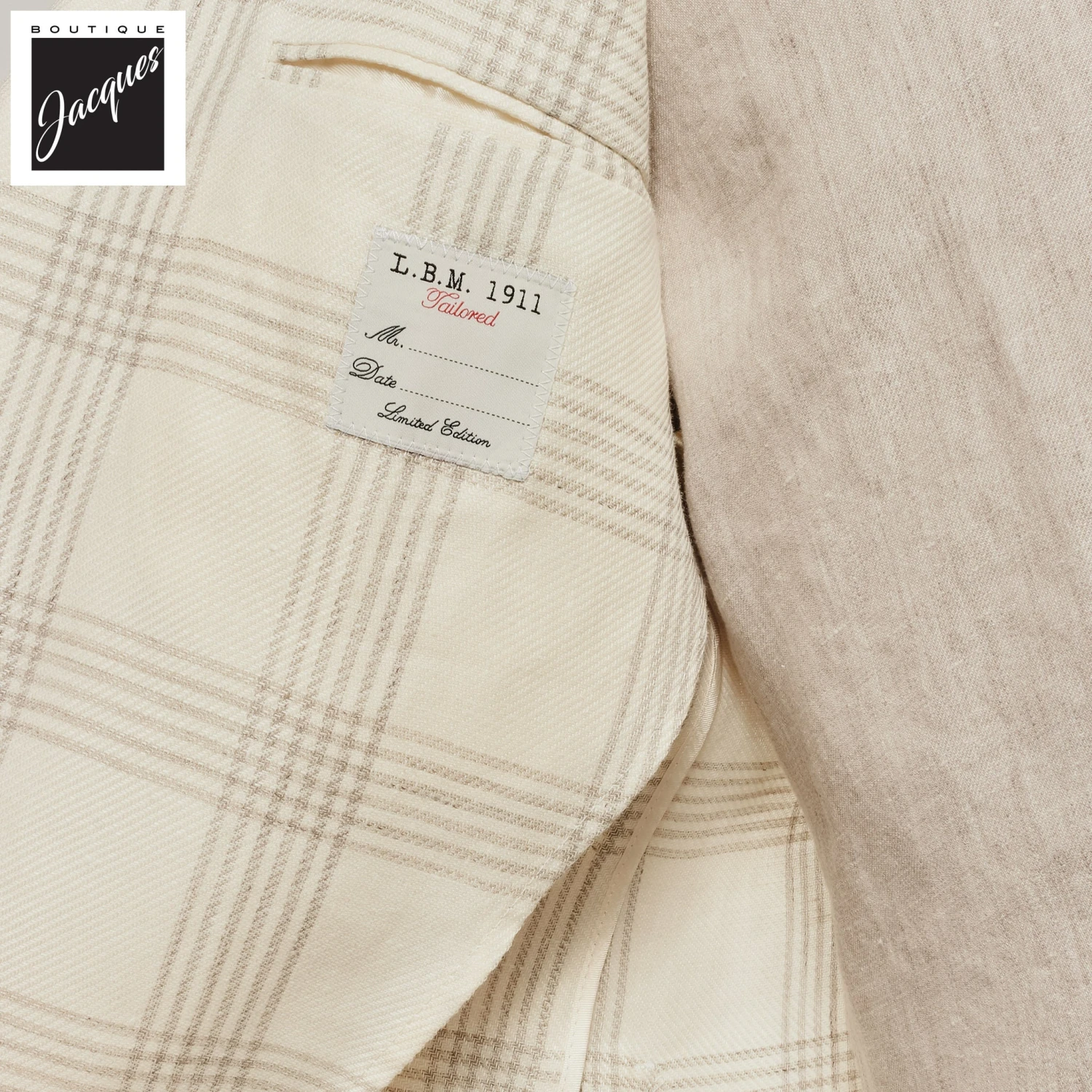 Cream Check Linen Wool Contemporary Fit Sport Jacket - L.B.M 1911 6 Cream Check Linen Wool Contemporary Fit Sport Jacket - L.B.M 1911 - Image 4