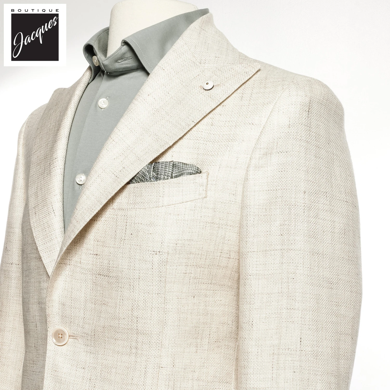 Oatmeal Linen Contemporary Fit Sport Jacket - L.B.M 1911 4 Oatmeal Linen Contemporary Fit Sport Jacket - L.B.M 1911 - Image 2