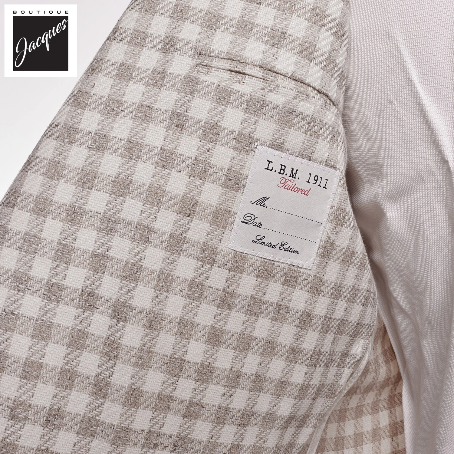 Oatmeal Check Cotton Contemporary Fit Sport Jacket - L.B.M 1911 6 Oatmeal Check Cotton Contemporary Fit Sport Jacket - L.B.M 1911 - Image 4