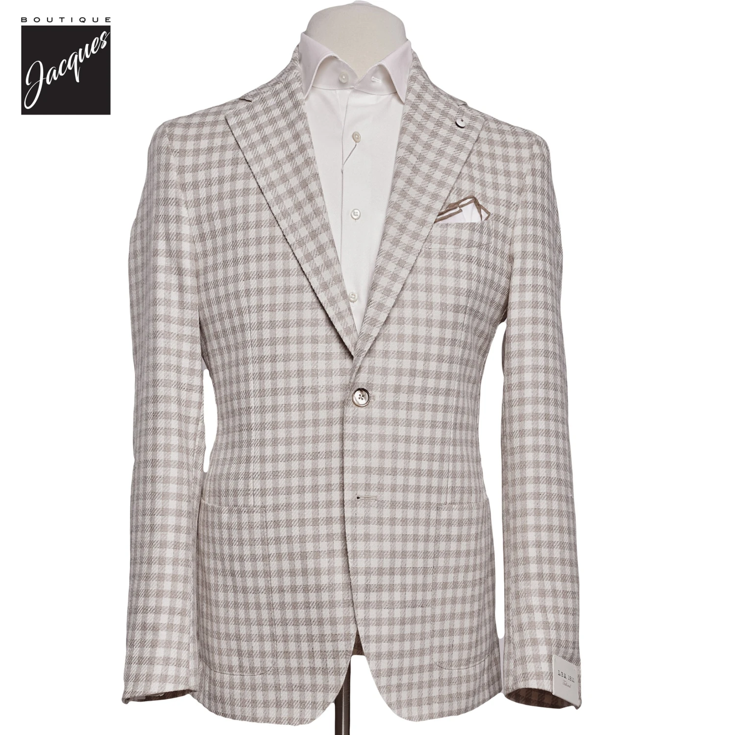 Oatmeal Check Cotton Contemporary Fit Sport Jacket - L.B.M 1911 3 Oatmeal Check Cotton Contemporary Fit Sport Jacket - L.B.M 1911