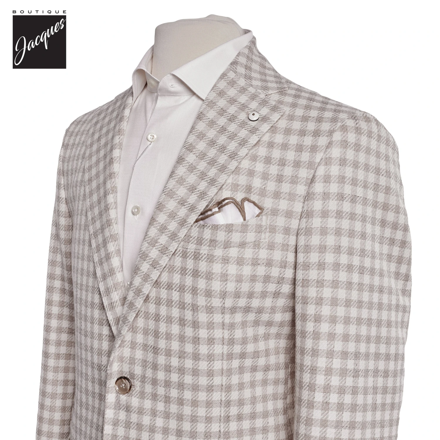 Oatmeal Check Cotton Contemporary Fit Sport Jacket - L.B.M 1911 4 Oatmeal Check Cotton Contemporary Fit Sport Jacket - L.B.M 1911 - Image 2