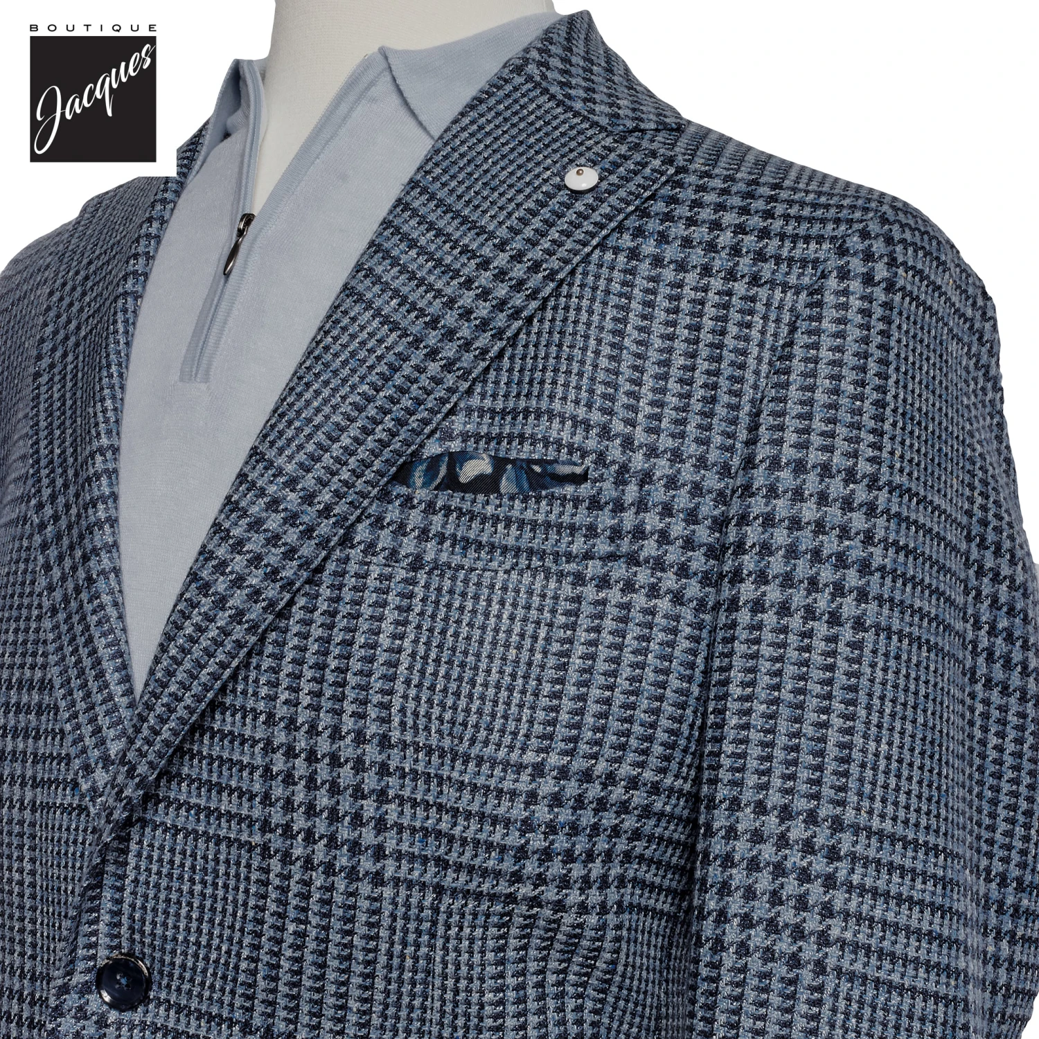 Blue Houndstooth/Check Wool-Silk-Linen Unconstructed Sport Jacket - L.B.M 1911 4 Blue Houndstooth/Check Wool-Silk-Linen Unconstructed Sport Jacket - L.B.M 1911 - Image 2