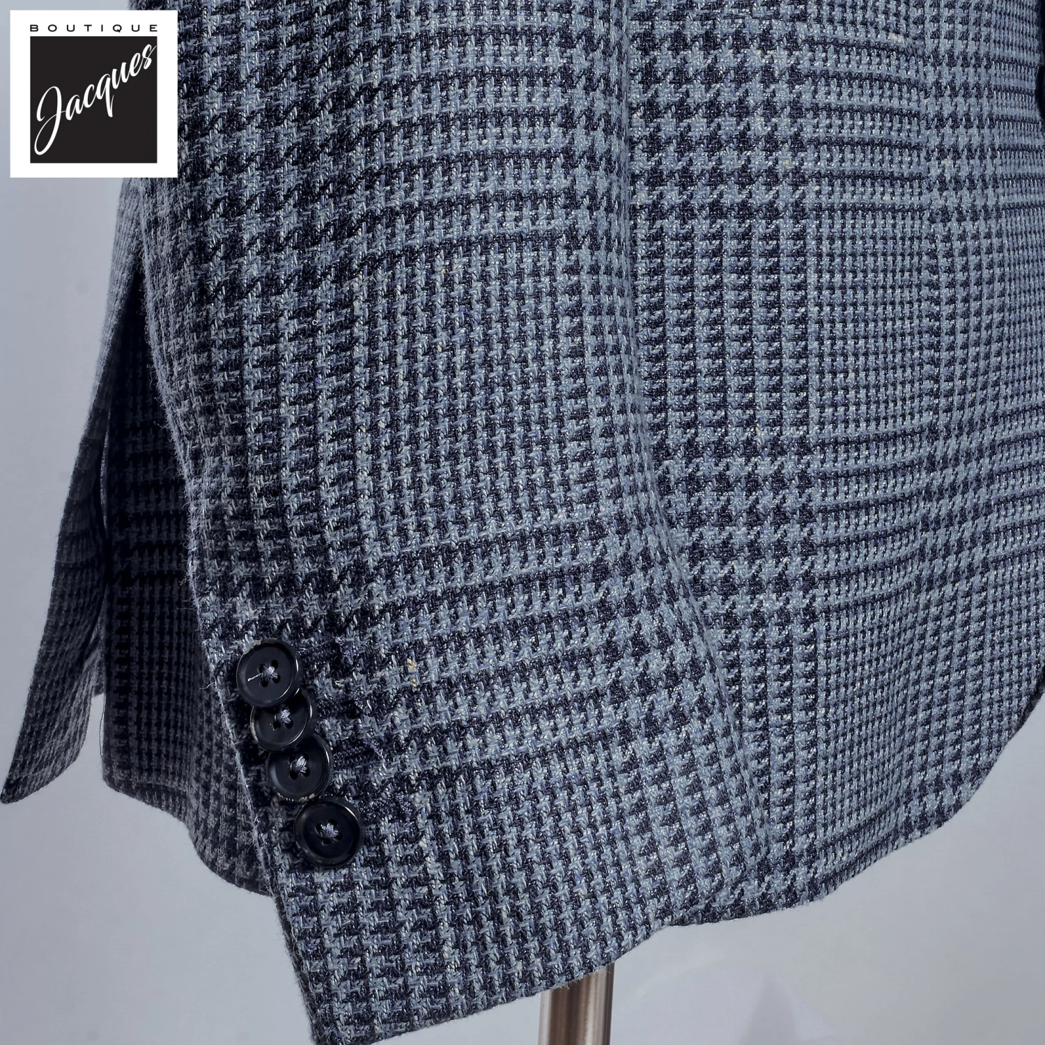 Blue Houndstooth/Check Wool-Silk-Linen Unconstructed Sport Jacket - L.B.M 1911 5 Blue Houndstooth/Check Wool-Silk-Linen Unconstructed Sport Jacket - L.B.M 1911 - Image 3
