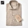Coffee Brown Garment-Dyed Linen Modern Fit Casual Shirt - SONRISA 1 Coffee Brown Garment-Dyed Linen Modern Fit Casual Shirt - SONRISA -ETON Store L17 H1102 12 1