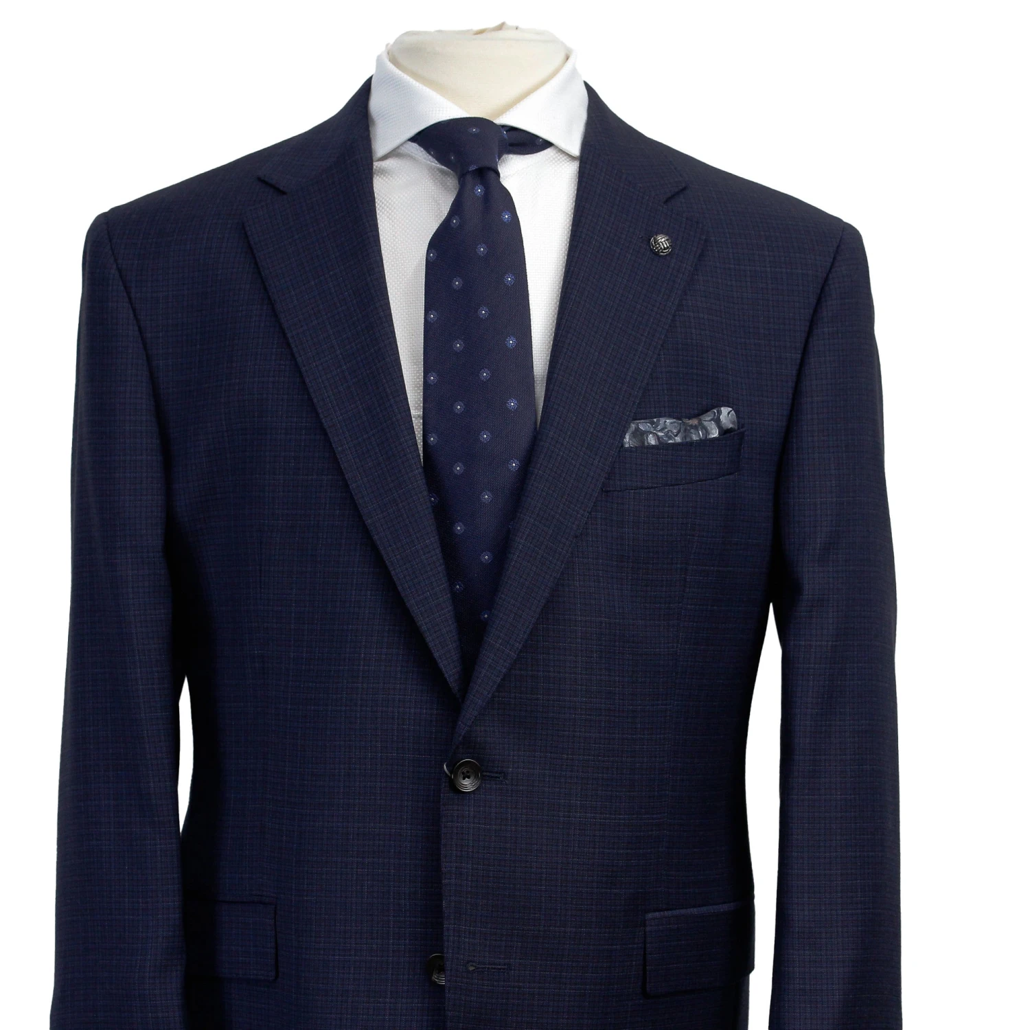 Navy Neat Check Esprit Modern Fit Loro Piana Wool Suit - Jack Victor 6 Navy Neat Check Esprit Modern Fit Loro Piana Wool Suit - Jack Victor - Image 4