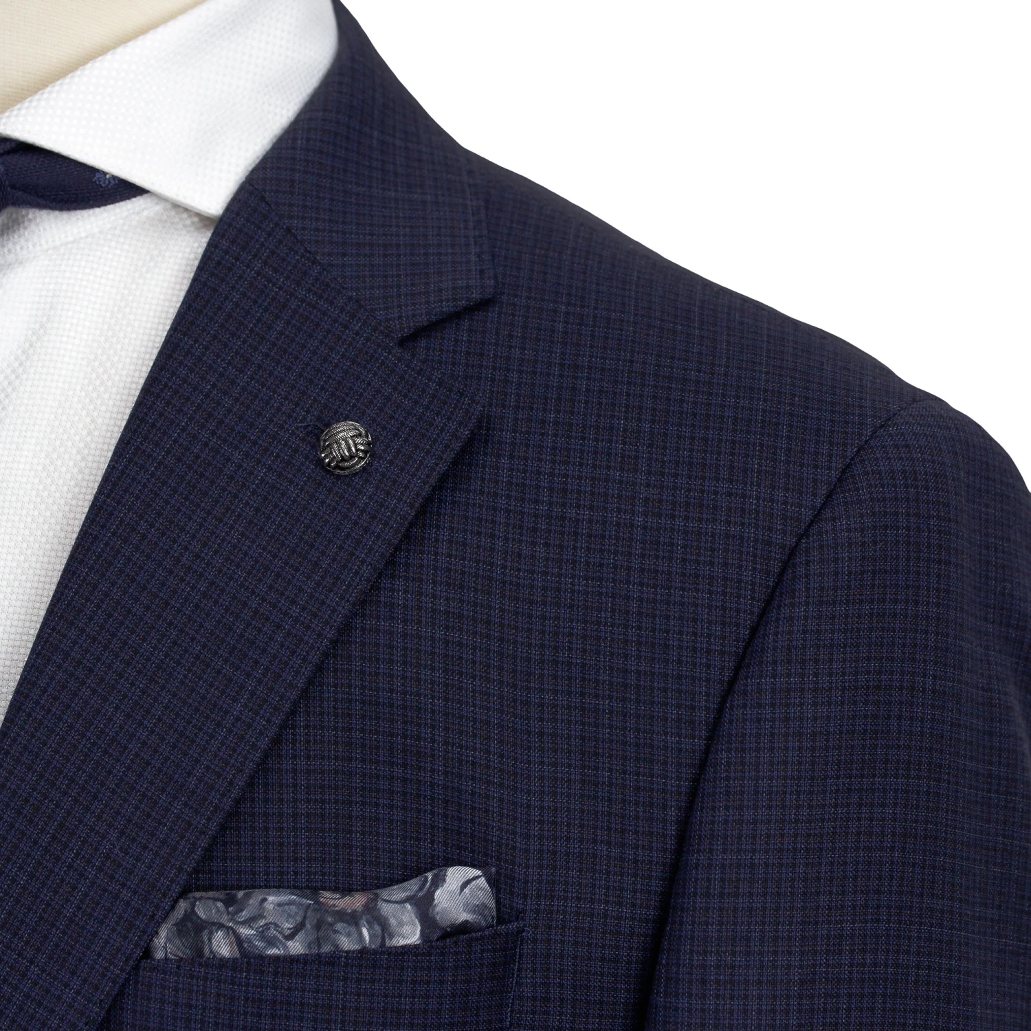 Navy Neat Check Esprit Modern Fit Loro Piana Wool Suit - Jack Victor 8 Navy Neat Check Esprit Modern Fit Loro Piana Wool Suit - Jack Victor - Image 6